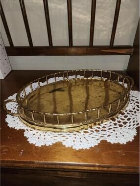 Vintage Hollywood Regency Brass Tray Oval 14” MCM Collectible